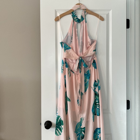 Dress Forum LA Monstera Open Back Pink Maxi Dress w Palm/Philodendron Print Lg - Picture 11 of 17